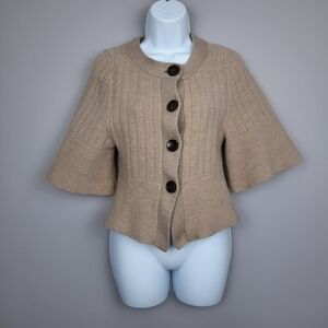 Banana Republic 100% Wool Taupe Button Front Crop Bolero Cardigan Sweater Medium
